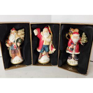 3 Traditions Of Santa Mistletoe Mountain Santa Porcelain Ornaments Limited Ed